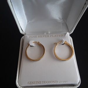 Fine Silver Plated, Hoop Earrings with Diamond accent